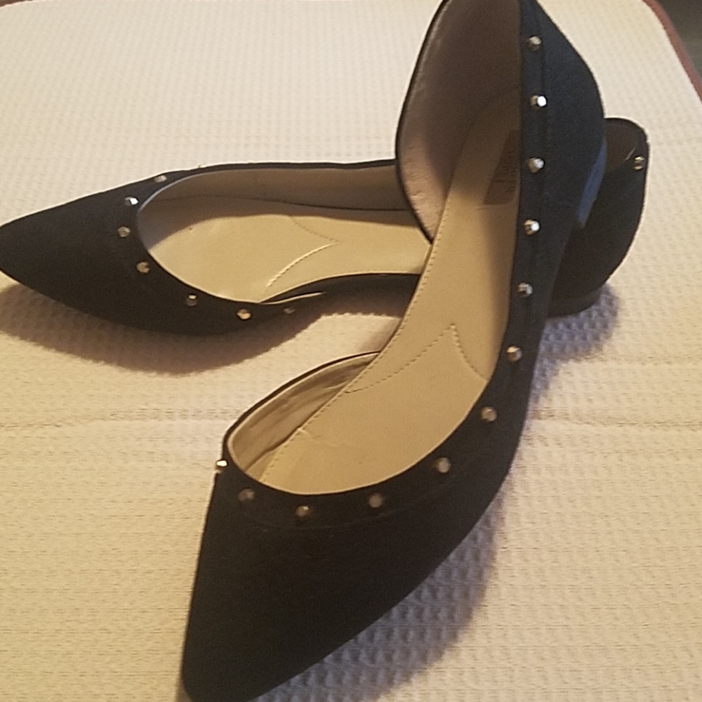 Black Suede-like Flats with Gold Trim